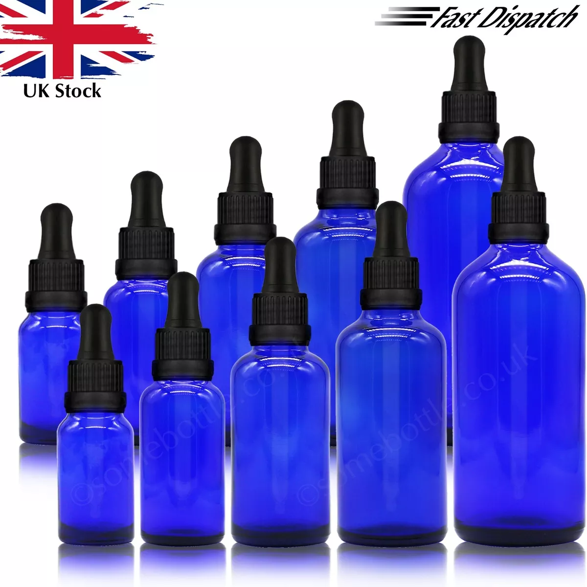 BLUE Glass Bottles with Pipettes Dropper Oils Aromatherapy Eye Drops Bottle