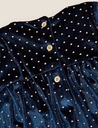 M&S BABY GIRLS ROMPER SUIT NAVY & GOLD SPOTTED VELOUR - 0 - 3 MONTHS - BNWT - Picture 3 of 4