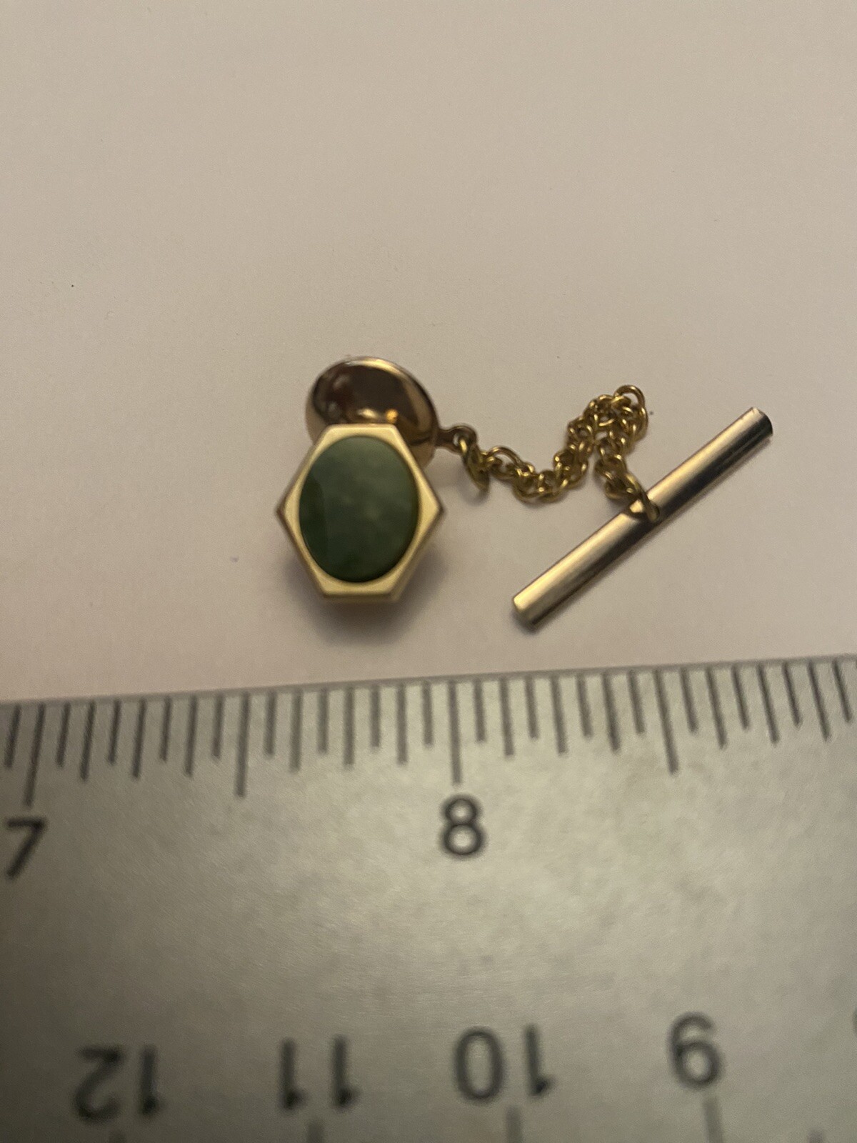 Green Stone Tie Tack With Chain P1