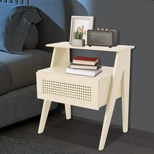 Bamboo Bedside Table With Drawer Storage Modern Bedroom Nightstand SofaSide Desk