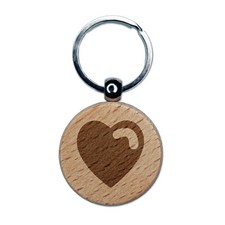 Heart with Swoop Engraved Wood Round Keychain Tag Charm