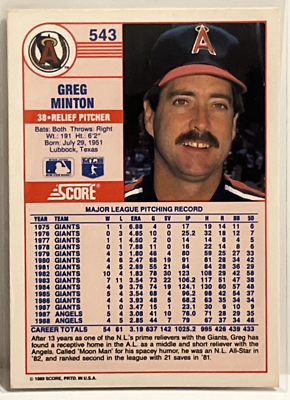 1989 Score Greg Minton California Angels #543 | eBay