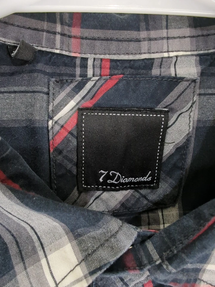 Camisa Occidental 7 Diamantes Para Hombres XL Perla A Presión Manga Larga Negra Bordada a Cuadros Foto 2 de 4