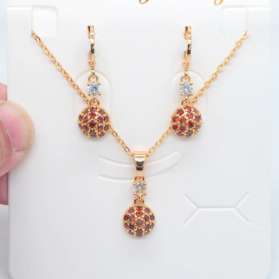 Juego de joyas redondas de topacio multicolor de moda relleno de oro amarillo de 18 quilates para mujer Foto 2 de 3