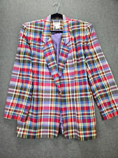 Vintage Talbots M Multicolored Stripe Plaid Shoulder Pads Pockets Blazer 1309