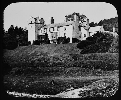 ANTIKES magisches Laternendia BRANXHOLM TURM UM 1890 ALTES FOTO SCHOTTLAND