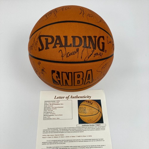 1997-98 Philadelphia 76ers Team Signed Game Basketball Allen Iverson Rookie JSA - Picture 2 of 12
