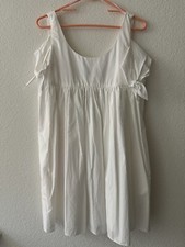 NEW Zara white cold shoulder bow baby doll dress size M 100% cotton