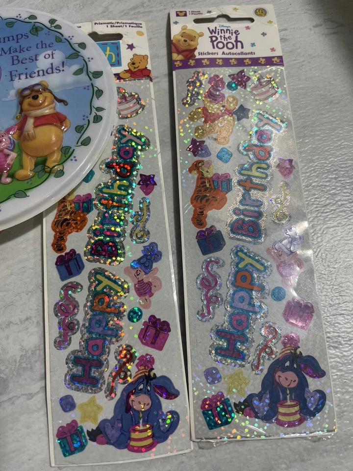 Winnie The Pooh Stickers, Pencil And Cake Topper Vtg Birthday Scrapbook Lot - Image 2 of 4