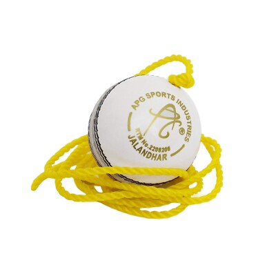 Cricket Leather Hanging Ball Knocking Ball for Practice, 7 ft (White)