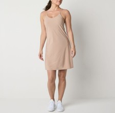 Xersion Tennis Dress Women L Built in Bra Pickle Ball Racerback Toupe Stretch