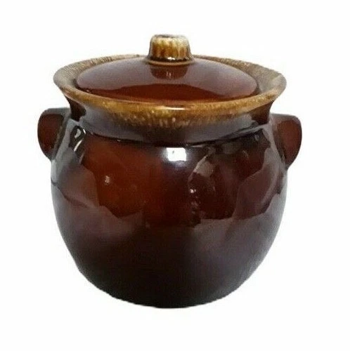 Vintage Hull USA Pottery Brown Oven Proof l Bean Drip Pot Cookie Jar With Lid  