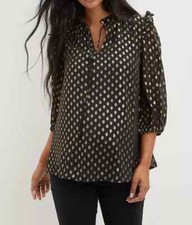 EX DOROTHY PERKINS BLACK FOIL PRINT SMOCK TOP BLACK NEW (ref 300) SALE