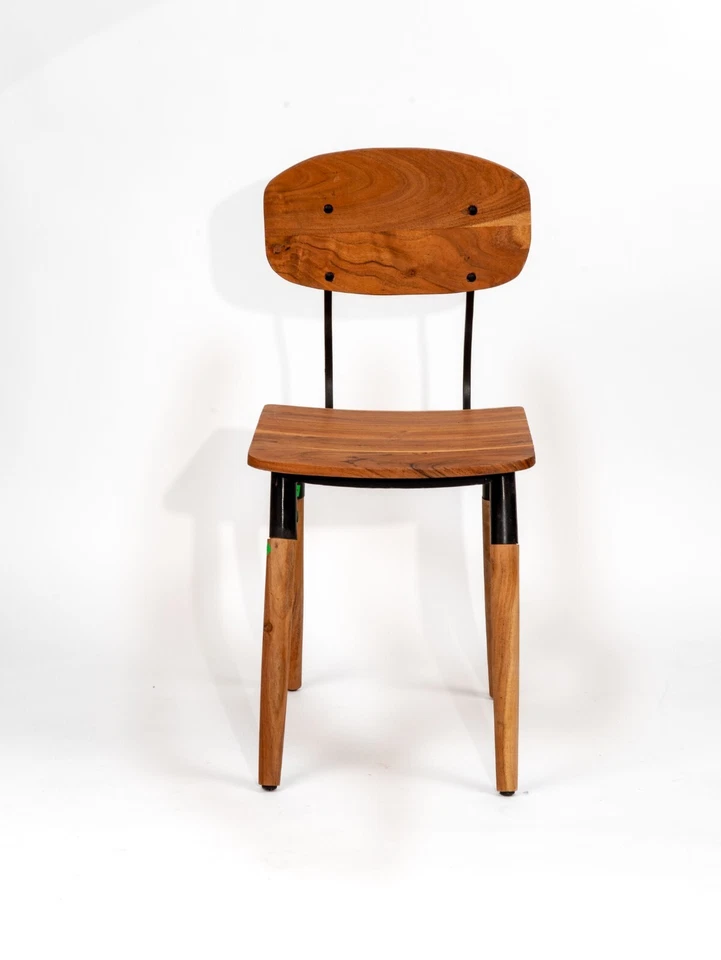 Handmade Eco-Friendly Vintage Acacia Wood & Iron Natural Black Rectangle Chair  - Image 2 of 4