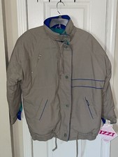 Women’s Izzi Medium Tan W/ Blue & Green Coat Parka Full Zip With Toggle Buttons