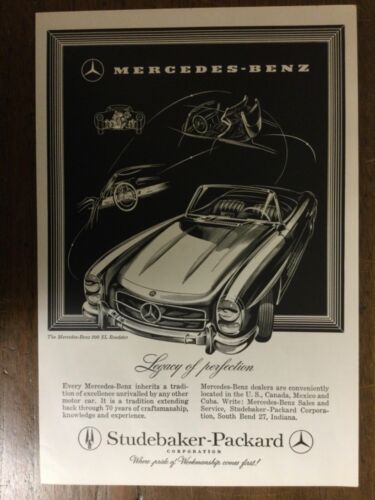 M005 Mercedes-Benz B&W Advertisement 1957 1958 300d 300 SL Roadster October 1957 - Afbeelding 1 van 1