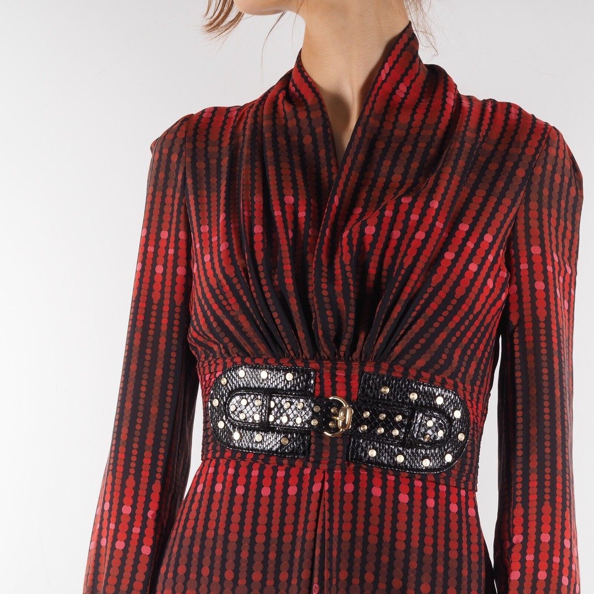Gucci Vintage Women's 2006 Red Silk Leather Belted Dress size 40 | eBay
