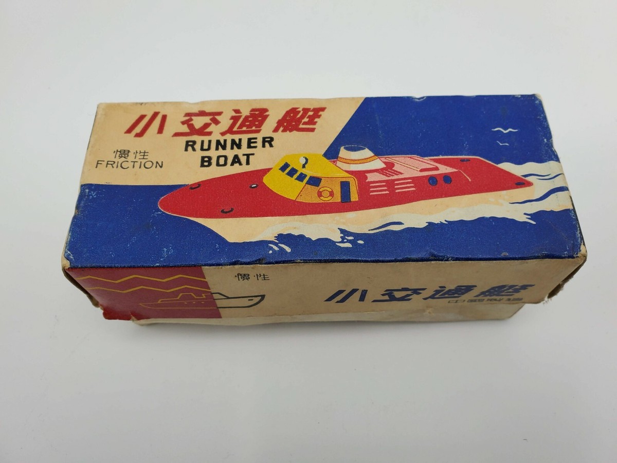 Bateau Friction Tin Runner Boat Litho Toy w/ Original Box MF