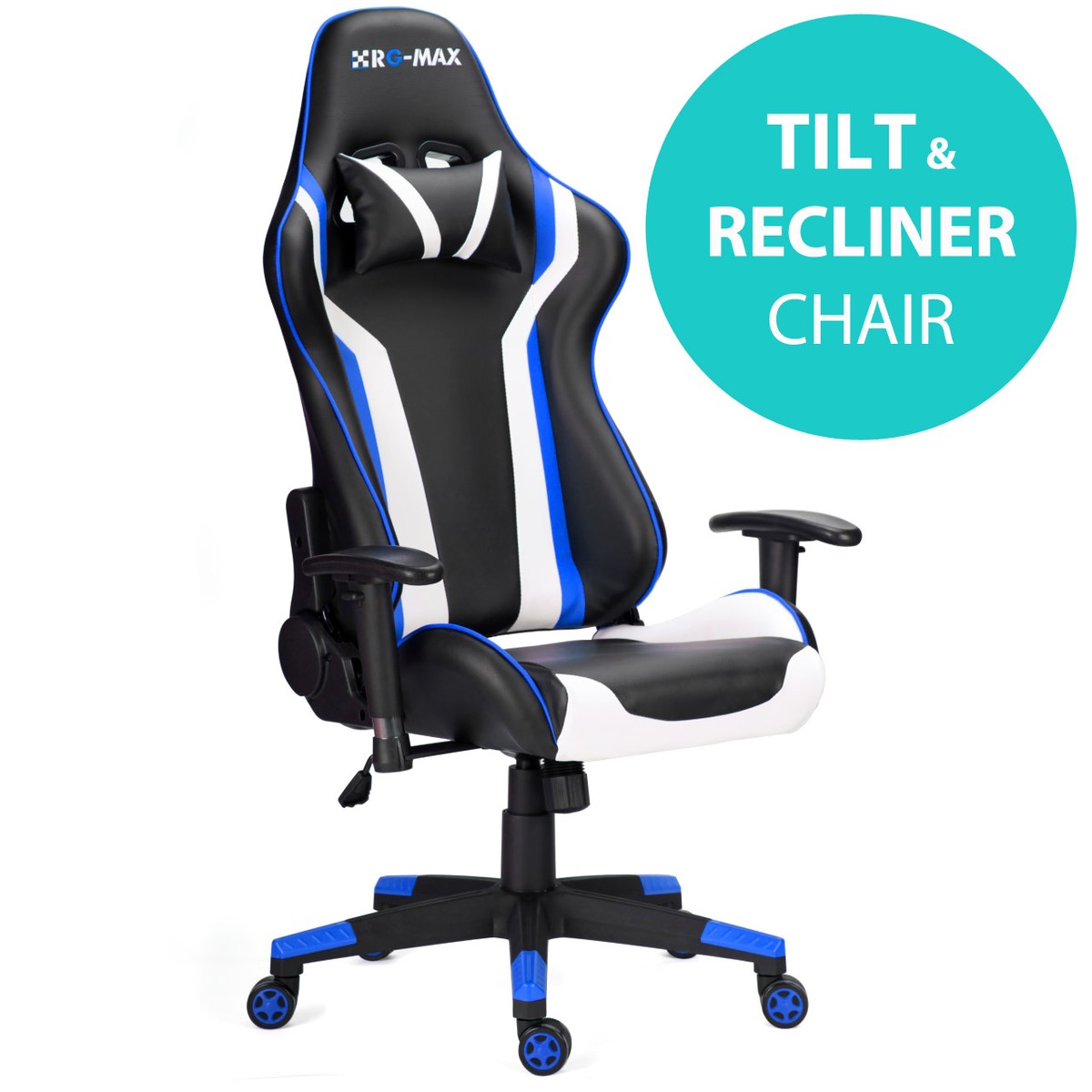 RG-MAX Gaming Chair Reclining Faux Leather Office Pro Racing PC – Blue
