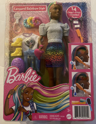 Barbie Leopard Rainbow Hair 14 Piece Color Changing New In Package