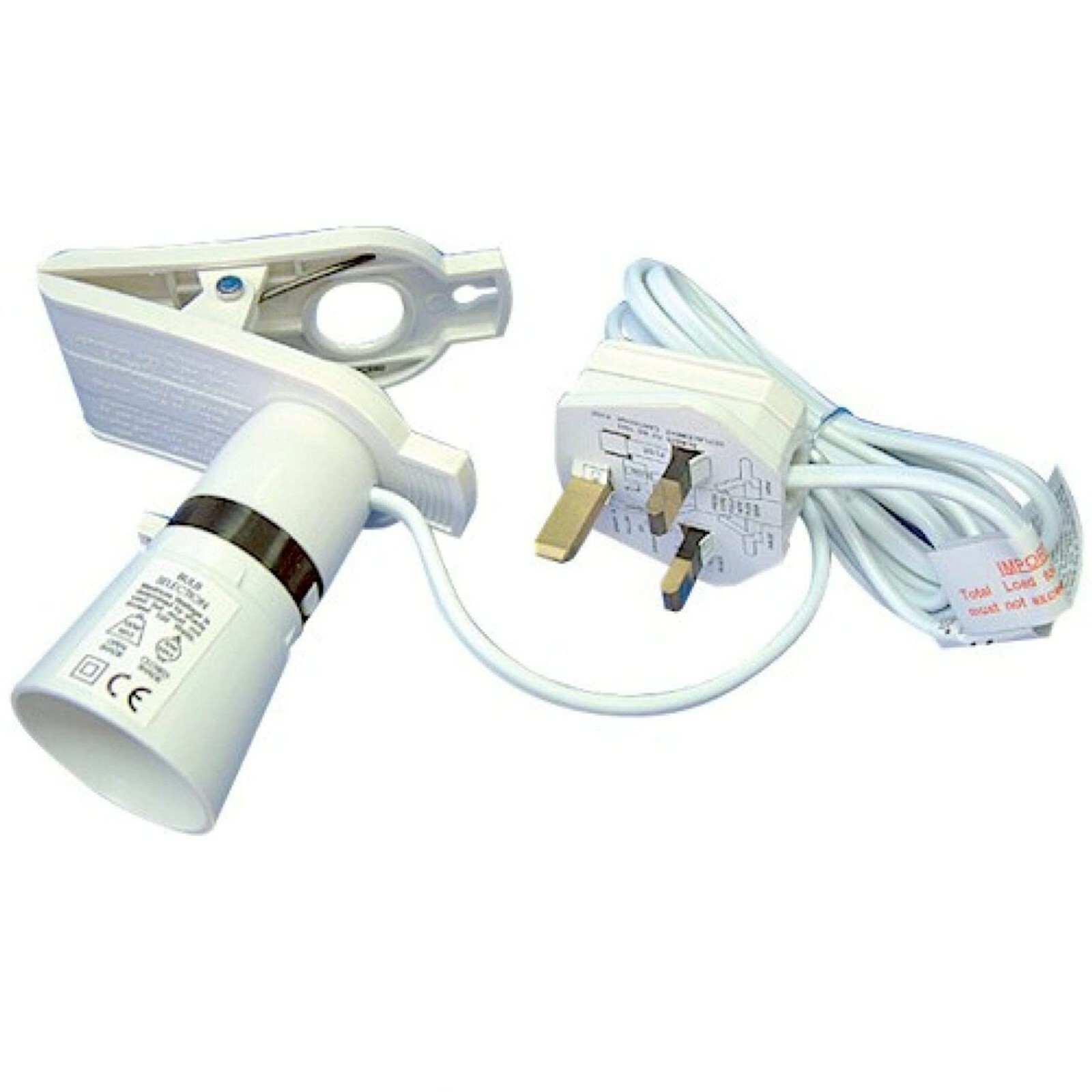 Pro ELEC Black Clip on Lamp/bulb Holder With UK Plug and 2m Mains Lead