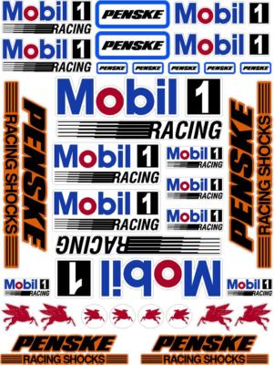 R/C MODEL Decal Sticker SHEET 1/12-1/10-DIE CUT SHAPES-PENSKE - MOBIL- TRAXXAS