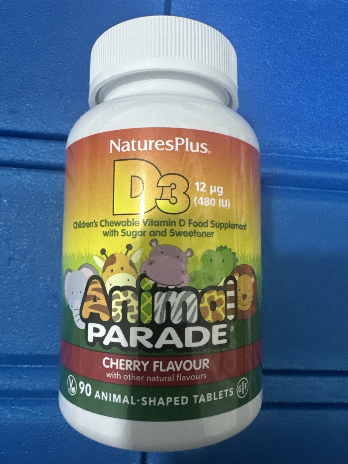 NaturesPlus, Animal Parade, Vitamin D3, 12.5ug  (480 IU) Cherry Flavour 90 tabs