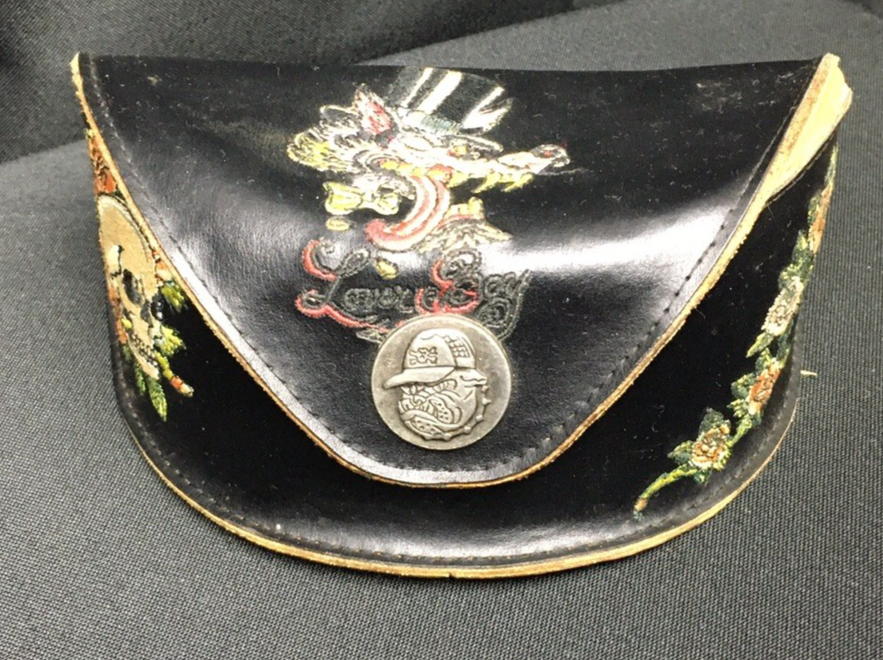 Vtg Ed Hardy Leather Sunglasses Case Skull Roses Dragon  display picture 3