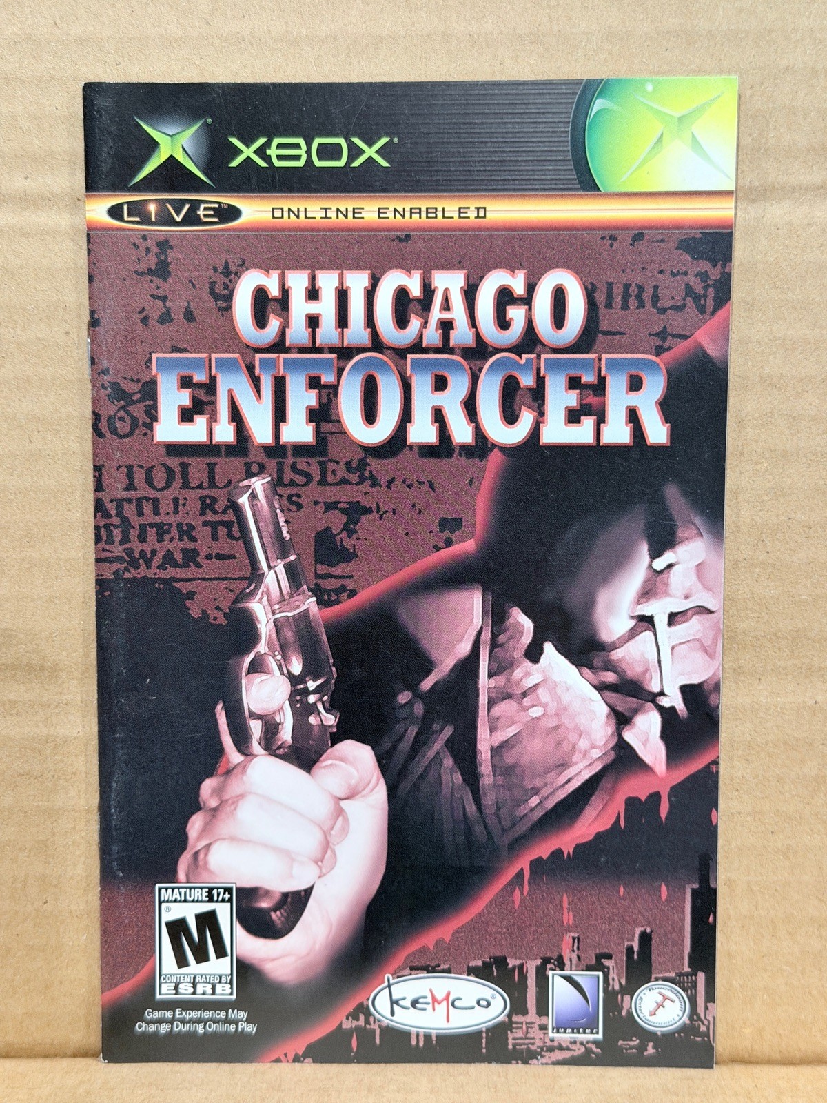 Folleto manual del juego Chicago Enforcer Microsoft Xbox solo sin juego