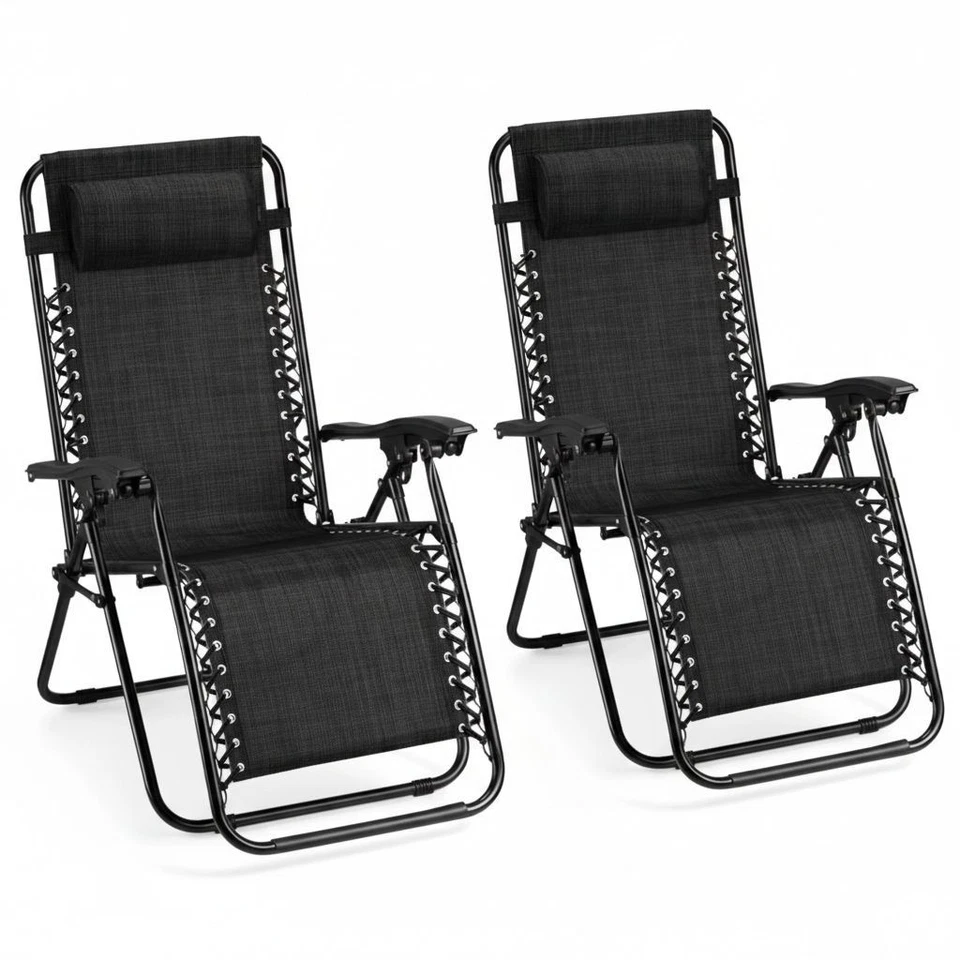 Zero Gravity Chairs Set of 2 Sun Loungers - Foldable Garden Relaxer Chair - Image 3 of 4