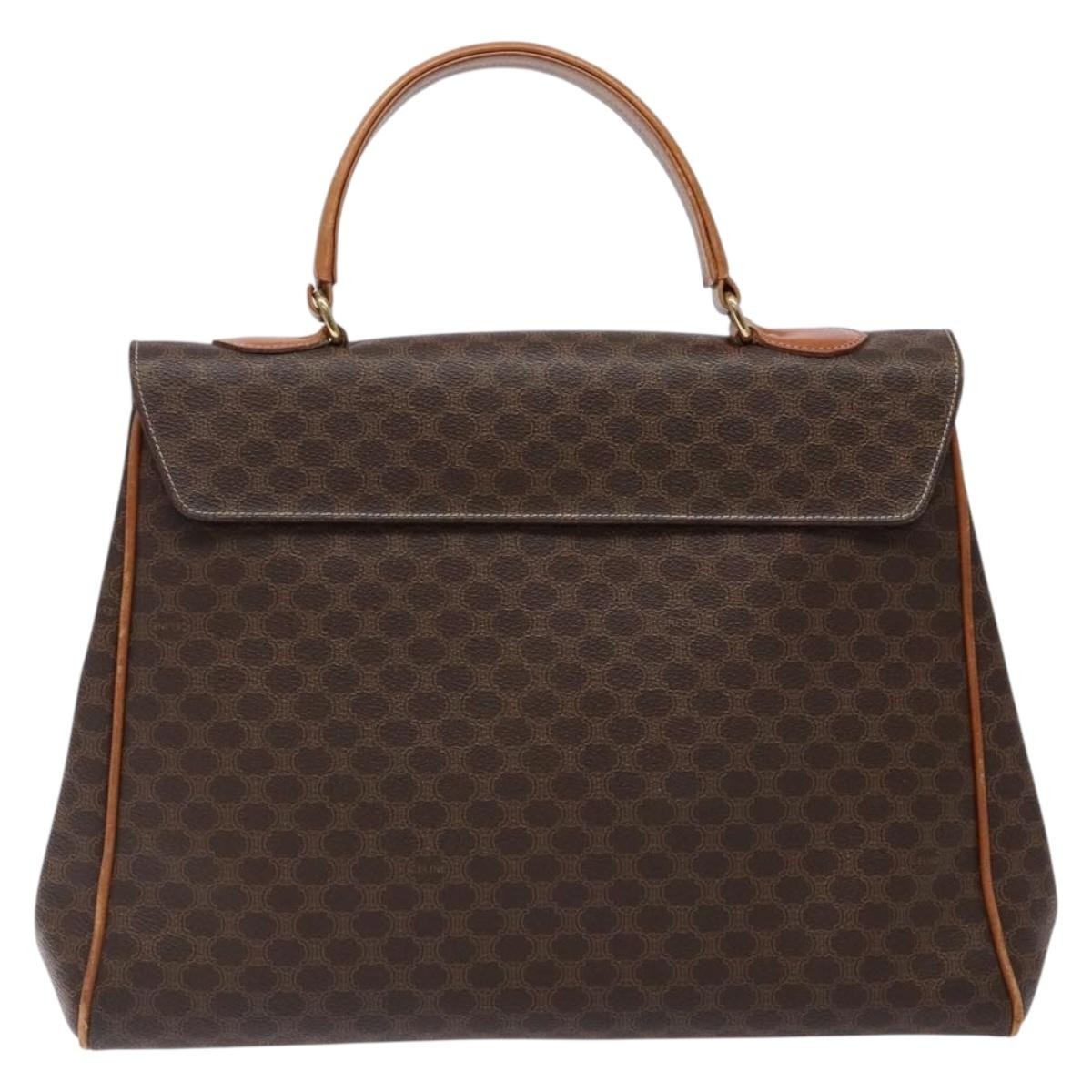 CELINE Macadam Canvas Hand Bag PVC Leather Brown Gold Auth bs28136