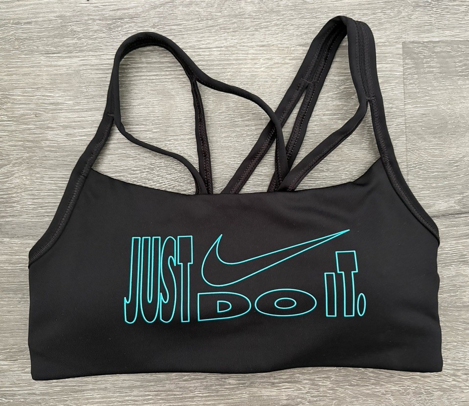 Nike Women’s Sports Bra Black Blue Logo Dri Fit Size XS