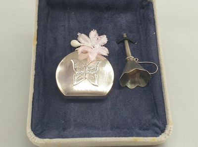 Vintage ARI D Norman Sterling Silber Parfum Flakon Flachmann Schmetterling OVP