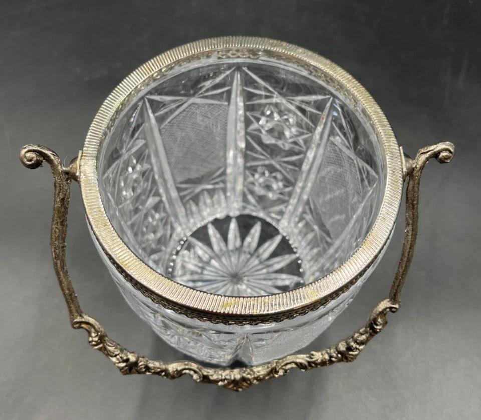 Porta ghiaccio cesto cestello vaso argentato cristallo molato - Immagine 4 di 4