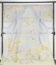 Summer Visiting Kimono Floral Pattern Luxurious Design Pure Silk Made in Japan
