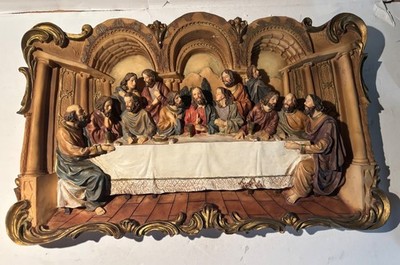 VTG MCM Vittoria Collection handmade Fiberglass Last Supper wall plaque 3D