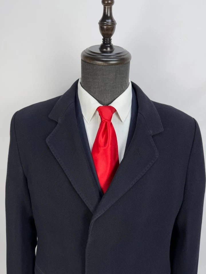 Vintage Men's HARRODS Cashmere wool navy blue Classic Overcoat US Size 42R 44R - Image 2 of 4