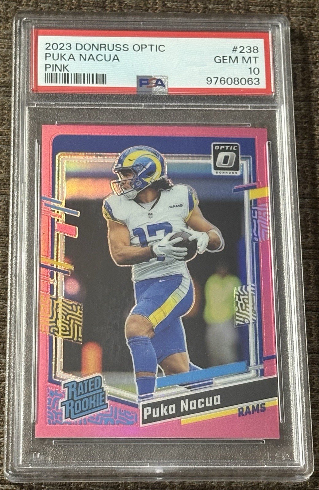 2023 Panini Donruss Optic - Rated Rookie Puka Nacua #238 Pink Prizm (RC) PSA 10