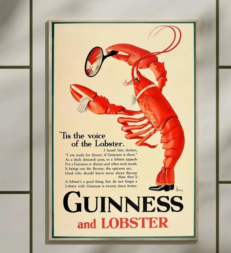 Guinness and Lobster Vintage Ad Poster