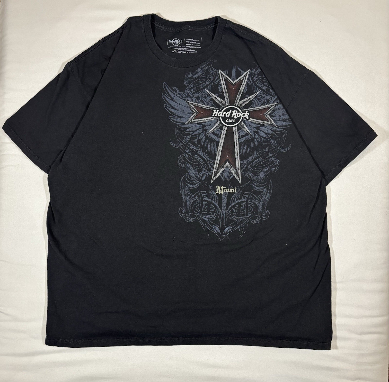 Y2K Grunge Affliction Style Hard Rock Cafe Miami Men’s XXL Black T-Shirt