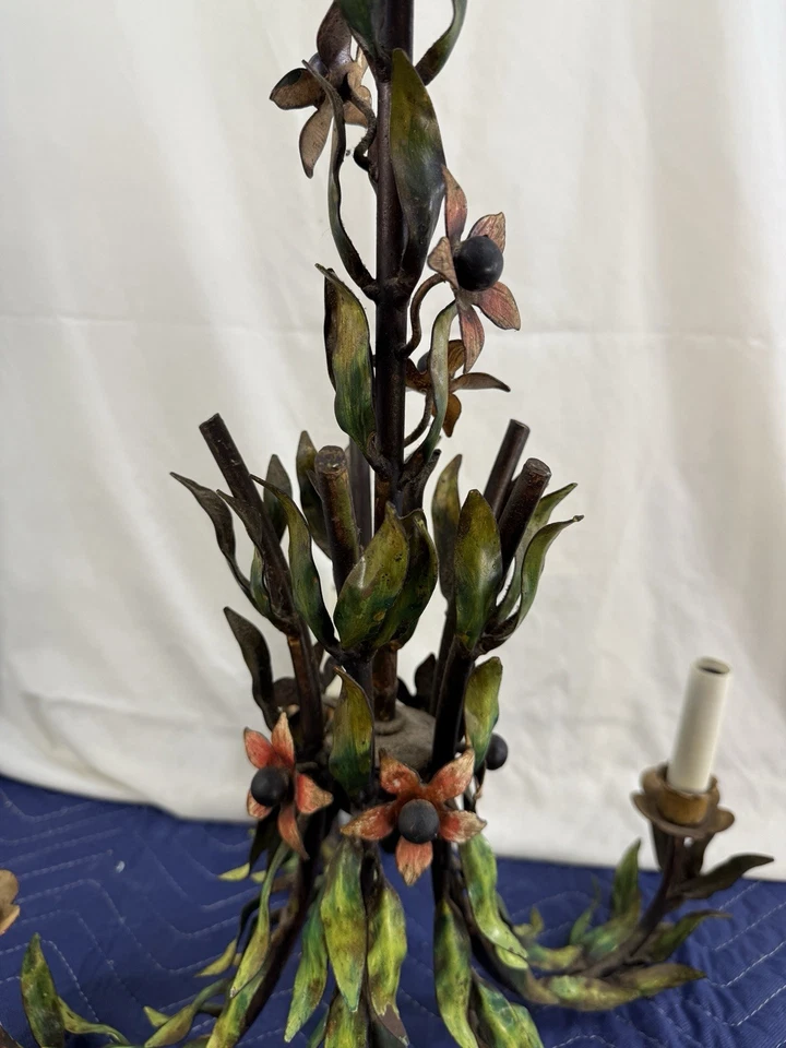 Винтажная 5-светлая металлическая подвесная люстра с французской росписью цветочный розовый зеленый - Изображение 4 из 4