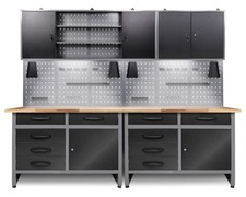 Ondis24 Werkstatt Set 240 cm Werkbank Metall Werkzeugschrank Lochwand Haken LED