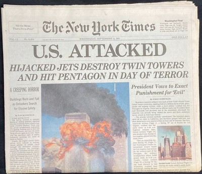 NEW YORK TIMES - 9/11 - SEPTEMBER 11th terrorist attack - World Trade Center