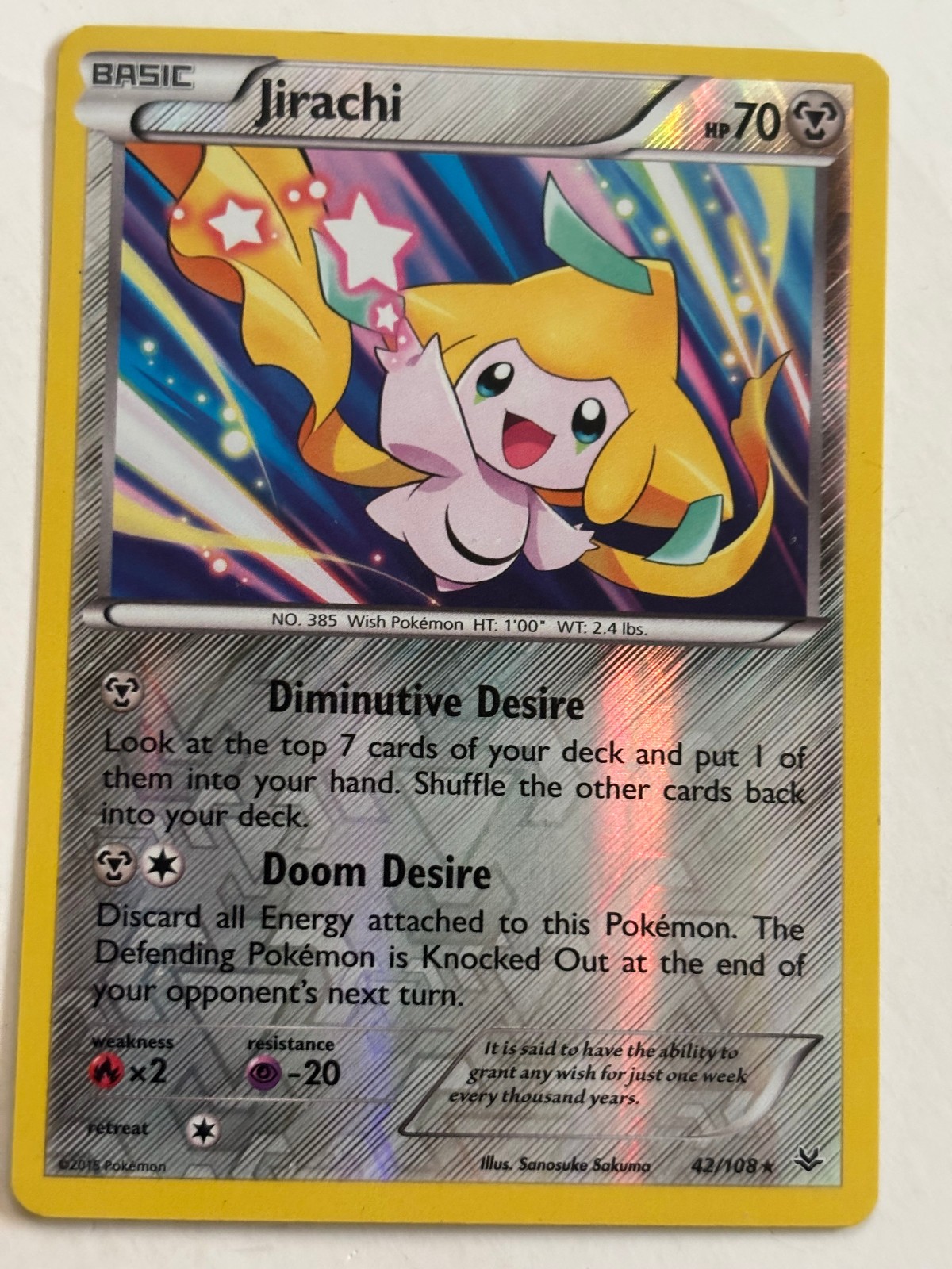 Jirachi - 42/108 - Pokemon Roaring Skies XY Reverse Holo Rare Card LP/NM