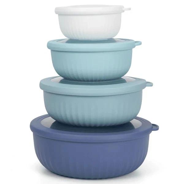 8 Piece Mixing Bowl with Lids Set, Plastic Bowls, Meal Prep Bowl Set,
