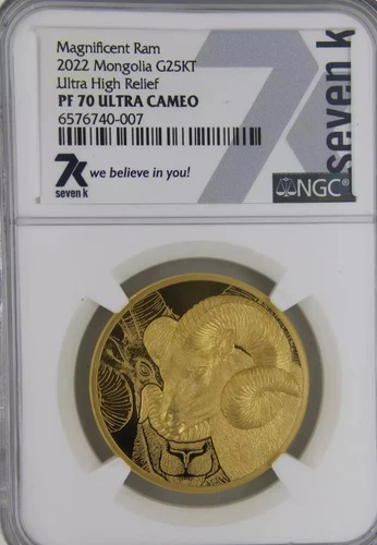 2022 MONGOLIA Gold 25000 TUGRIK NGC PF70 U-CAM Ultra High Relief Magnificent Ram