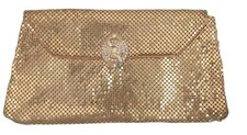 Vintage Whiting Davis Gold Mesh Clutch Purse AS IS Rhinestone Satin Lined 50s