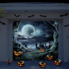 7 X 8 Ft Halloween Garage Door Cover Graveyard Horror Scene