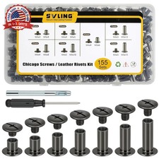 155 Sets Black Chicago Screws Leather Rivets Kit, 7 Sizes M5 4,5,6,8,10,12,15