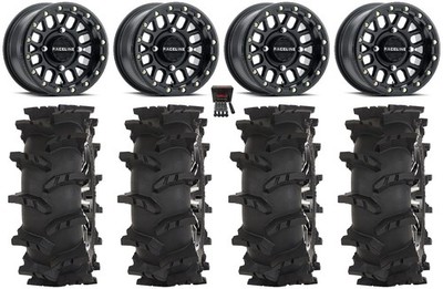 Raceline Podium Bdlk 14'' Wheels Black 28'' Outlaw Max Tires Commander Maverick